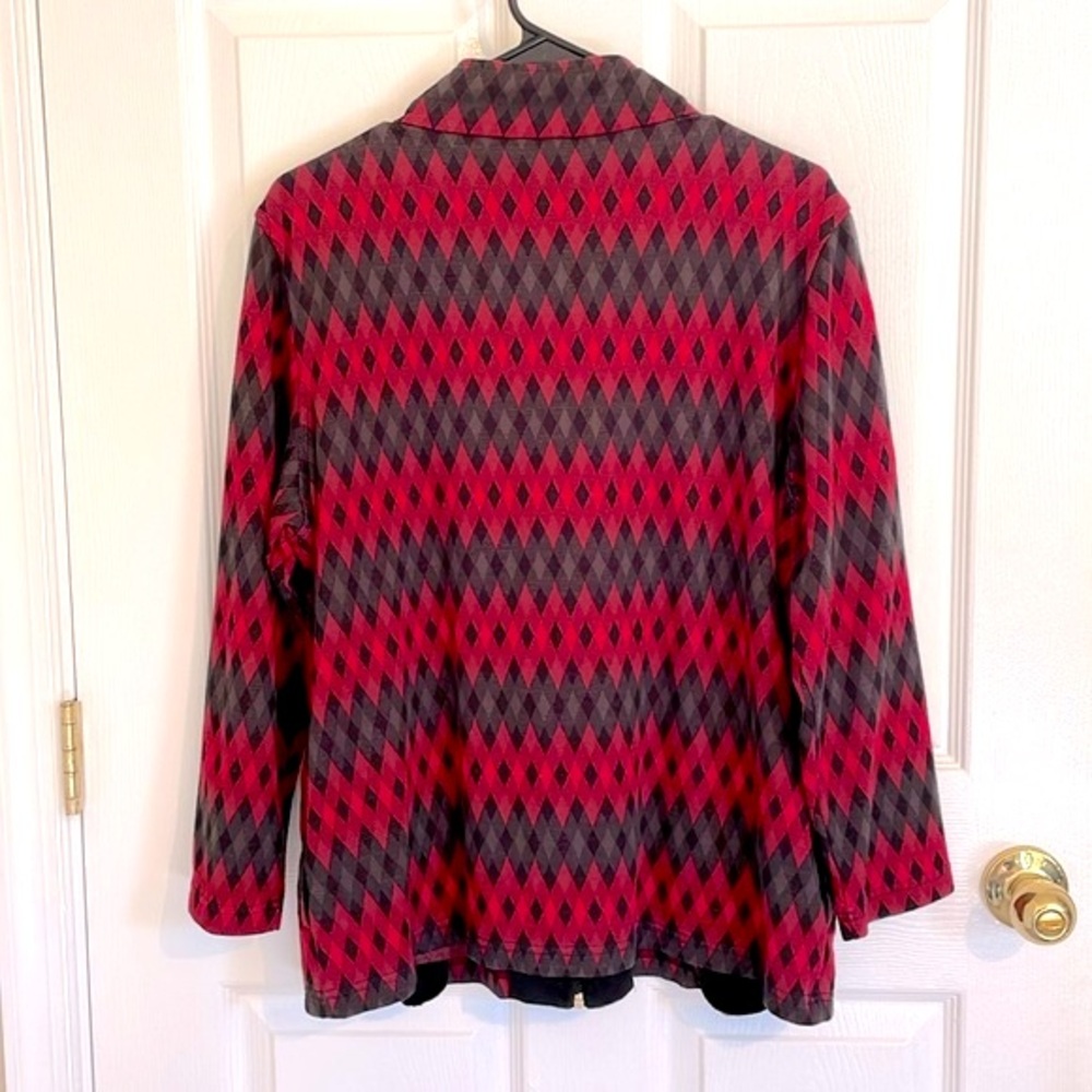 Bon Worth Medium Petite Red Black Jacket, Full Zip Diamond, Stretch, Pockets - Picture 4 of 6